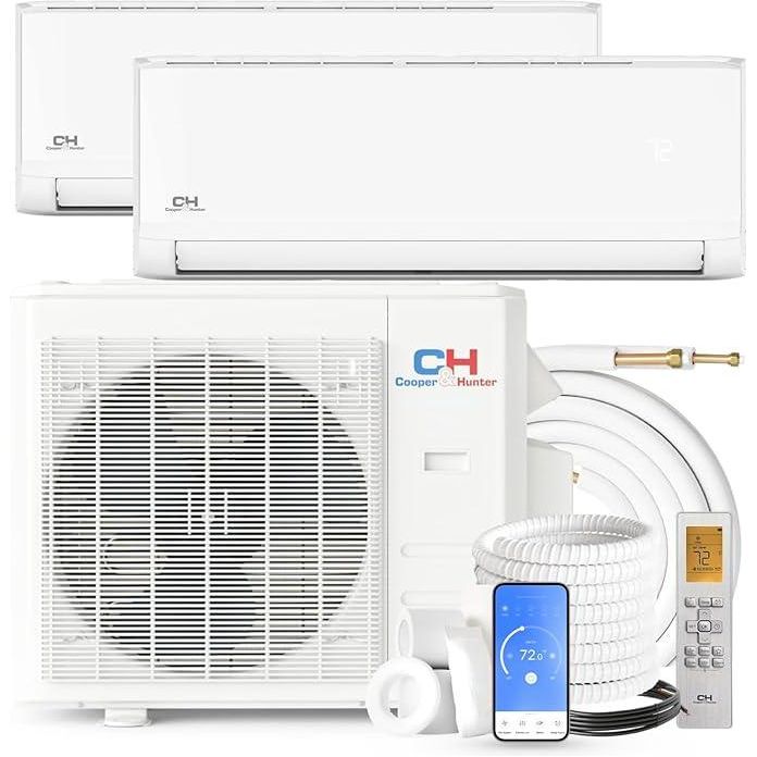 Cooper&Hunter Olivia 2-Zone Ductless Mini Split AC & Heat Pump 18000 BTU (9K+12K), Wall Mount Units, 230V - R410A