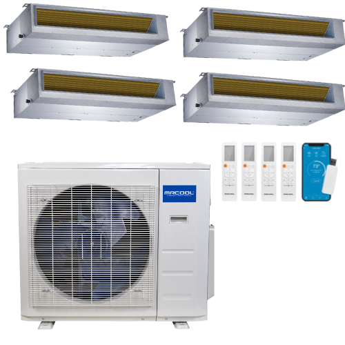 MRCOOL Olympus 4th Generation 4-Zone Ducted Mini Split AC & Heat Pump 36000 BTU (9K+9K+9K+12K), Slim Duct Units, 230V