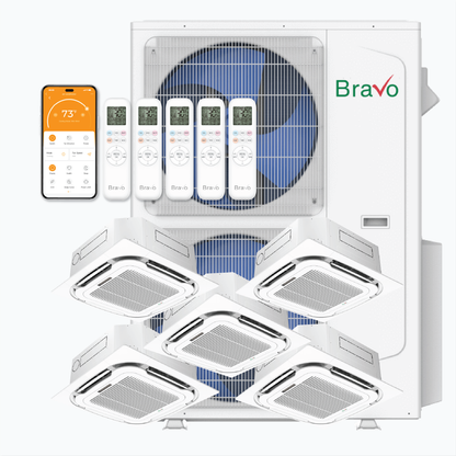 Bravo 5-Zone Ductless Mini Split AC & Heat Pump 42000 BTU (9K+9K+9K+9K+9K), Ceiling Cassettes Units, 230V