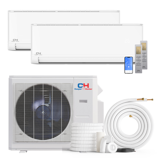 Cooper&Hunter Olivia 2-Zone Ductless Mini Split AC & Heat Pump 28000 BTU (6K+9K), Wall Mount Units, 230V