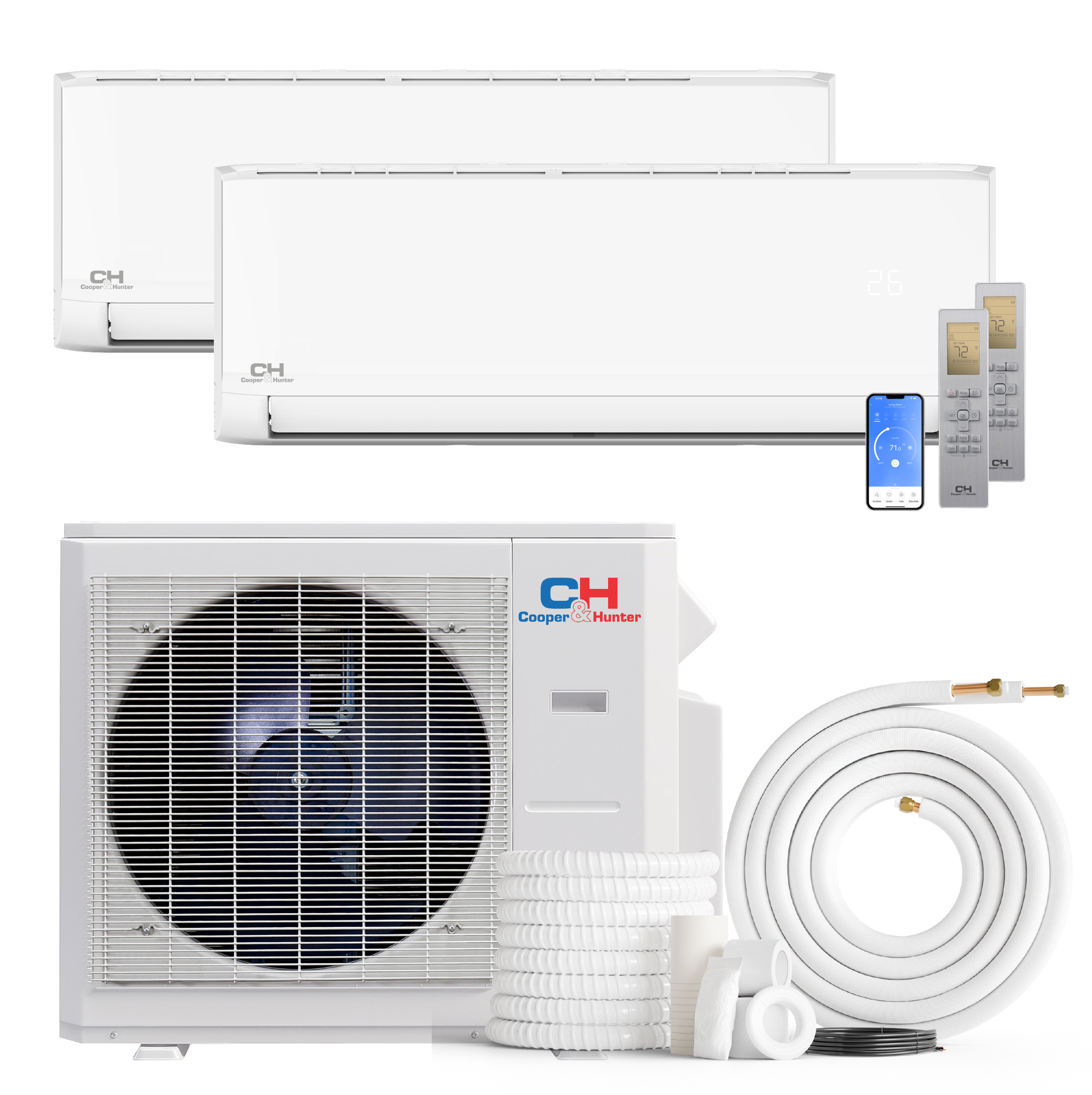Cooper&Hunter Olivia 2-Zone Ductless Mini Split AC & Heat Pump 28000 BTU (12K+18K), Wall Mount Units, 230V