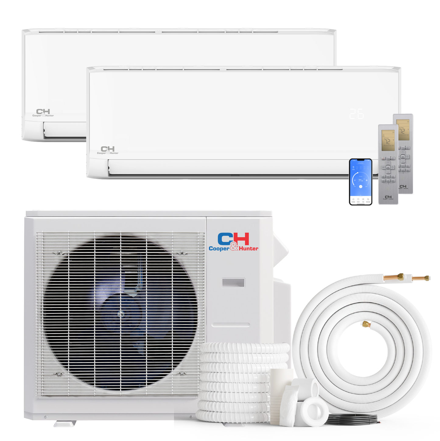 Cooper&Hunter Olivia 2-Zone Ductless Mini Split AC & Heat Pump 28000 BTU (6K+6K), Wall Mount Units, 230V