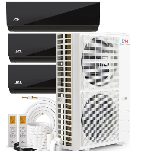 Cooper&Hunter Olivia Midnight 3-Zone Ductless Mini Split AC & Heat Pump 48000 BTU (9K+9K+9K), Wall Mount Units, 230V - R410A
