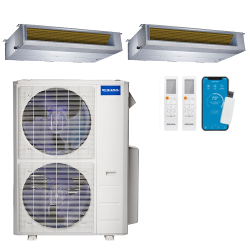 MRCOOL Olympus 4th Generation 2-Zone Ducted Mini Split AC & Heat Pump 48000 BTU (18K+24K), Slim Duct Units, 230V