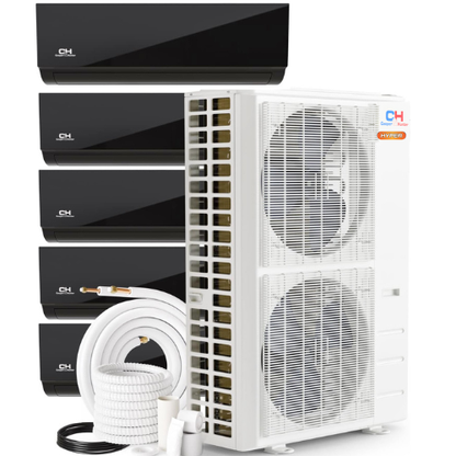 Cooper&Hunter Hyper Olivia Midnight 5-Zone Ductless Mini Split AC & Heat Pump 55000 BTU (6K+6K+6K+6K+9K), Wall Mount Units, 230V - R410A