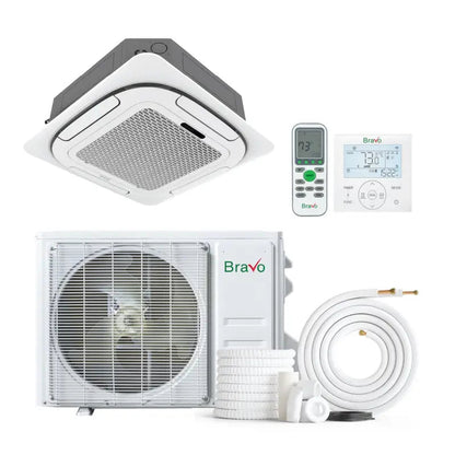 Bravo 24,000 BTU Pisa Series Up to 22.0 SEER2 Single Zone Ceiling Cassette Mini Split Heat Pump System w/ 16ft Installation Kit - R32 | 230V