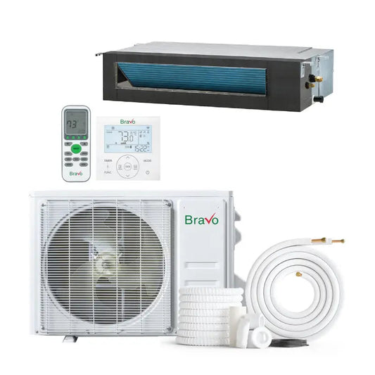 Bravo 12,000 BTU 22.0 SEER2 Single Zone Concealed Duct Mini Split System w/ 16ft Installation Kit | Pisa series - R32 | 230V