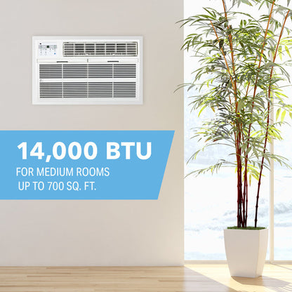 Perfect Aire 14,000 BTU 230V Through-the-Wall Air Conditioner with 10,600 BTU Electric Heater, Follow-Me Remote Control