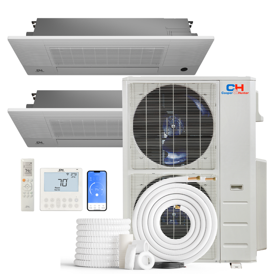 Cooper&Hunter 2-Zone Ductless Mini Split AC & Heat Pump 60000 BTU (18K+18K), One-Way Ceiling Cassettes Units, 230V