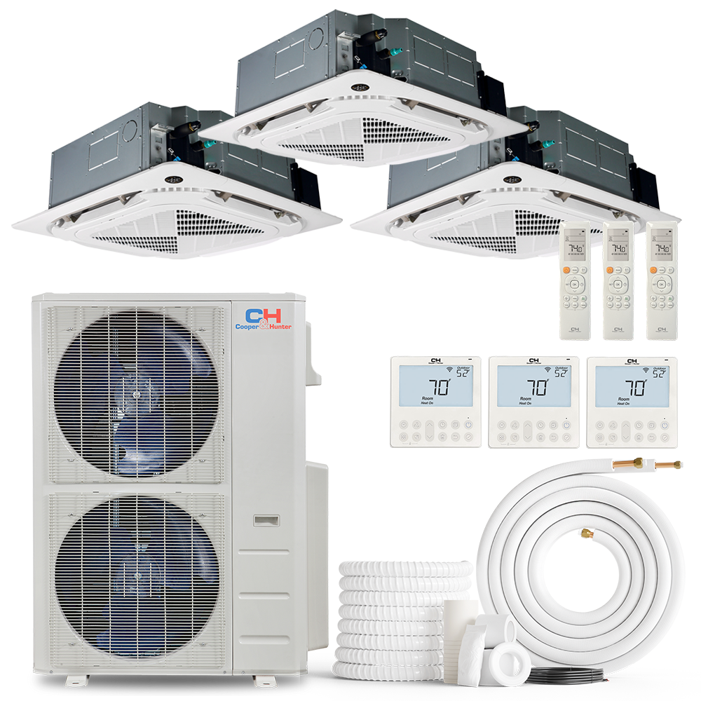 Cooper&Hunter 3-Zone Ductless Mini Split AC & Heat Pump 60000 BTU (12K+12K+12K), Ceiling Cassettes Units, 230V