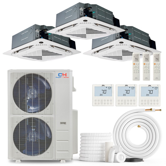 Cooper&Hunter 3-Zone Ductless Mini Split AC & Heat Pump 60000 BTU (9K+12K+18K), Ceiling Cassettes Units, 230V