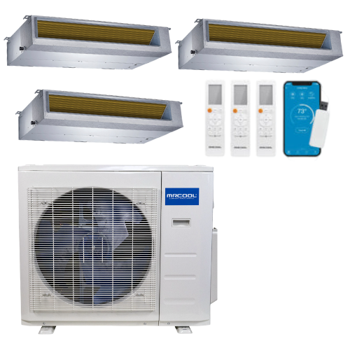MRCOOL Olympus 4th Generation 3-Zone Ducted Mini Split AC & Heat Pump 27000 BTU (9K+9K+9K), Slim Duct Units, 230V