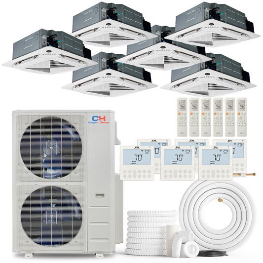 Cooper&Hunter 6-Zone Ductless Mini Split AC & Heat Pump 48000 BTU (9K+9K+9K+9K+9K+12K), Ceiling Cassettes Units, 230V