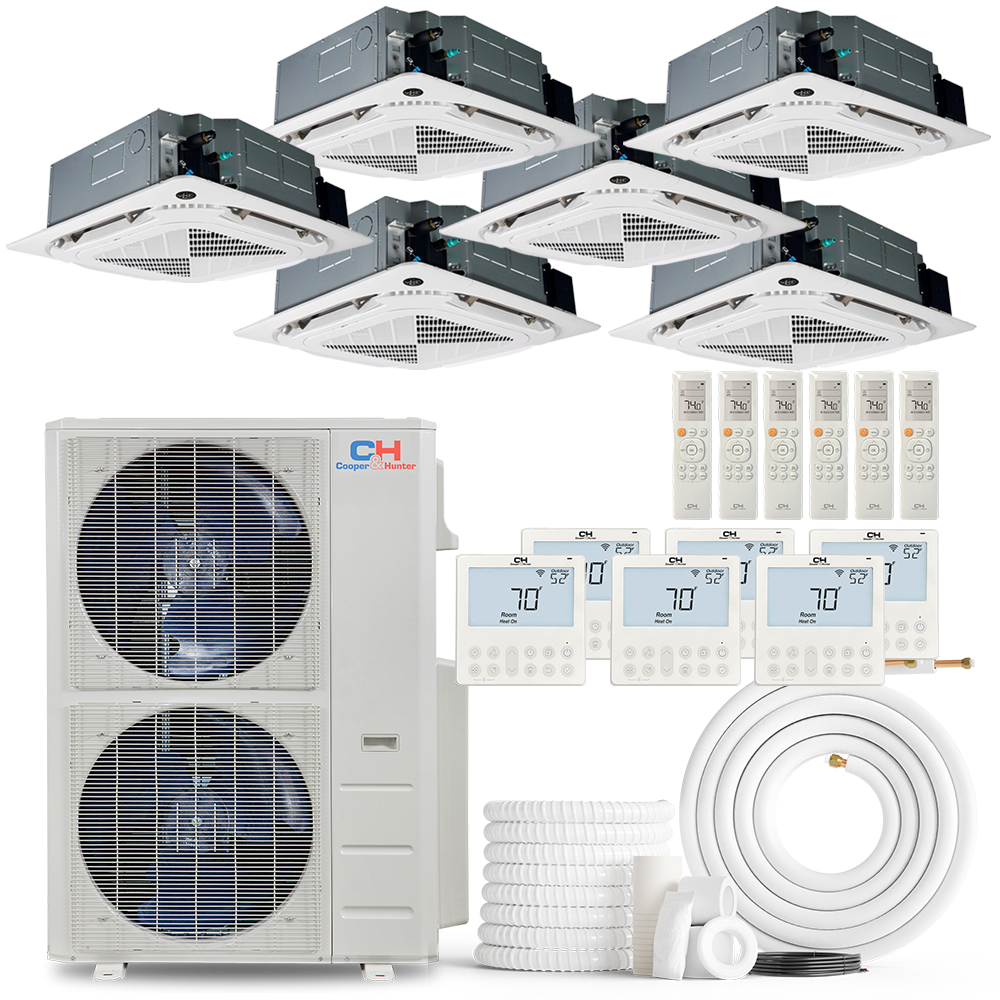 Cooper&Hunter 6-Zone Ductless Mini Split AC & Heat Pump 48000 BTU (9K+9K+9K+12K+12K+12K), Ceiling Cassettes Units, 230V