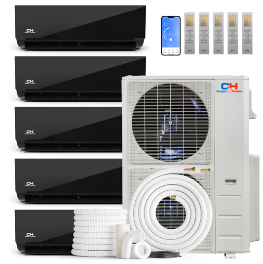 Cooper&Hunter Olivia Midnight 5-Zone Ductless Mini Split AC & Heat Pump 60000 BTU (9K+9K+9K+9K+12K), Wall Mount Units, 230V