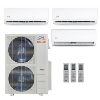 Cooper&Hunter Hyper Olivia 3-Zone Ductless Mini Split AC & Heat Pump 55000 BTU (12K+24K+24K), Wall Mount Units, 230V - R410A