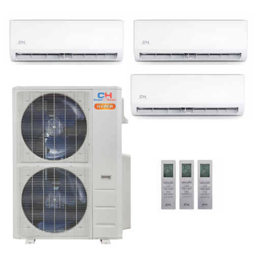 Cooper&Hunter Hyper Olivia 3-Zone Ductless Mini Split AC & Heat Pump 55000 BTU (9K+9K+9K), Wall Mount Units, 230V - R410A