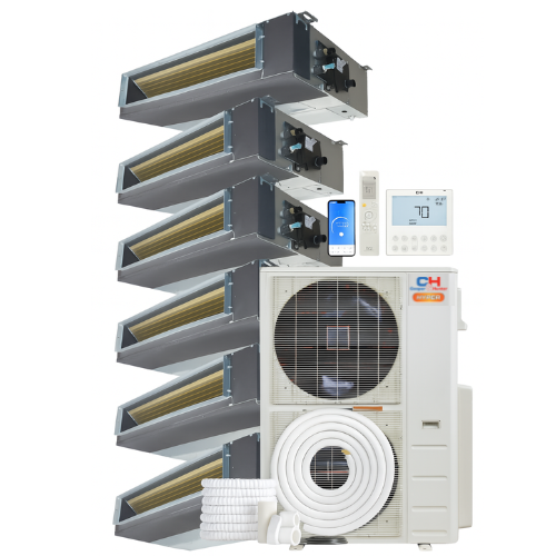 Cooper&Hunter Hyper 6-Zone Ducted Mini Split AC & Heat Pump 55000 BTU (6K+6K+9K+9K+9K+18K), Slim Duct Units, 230V