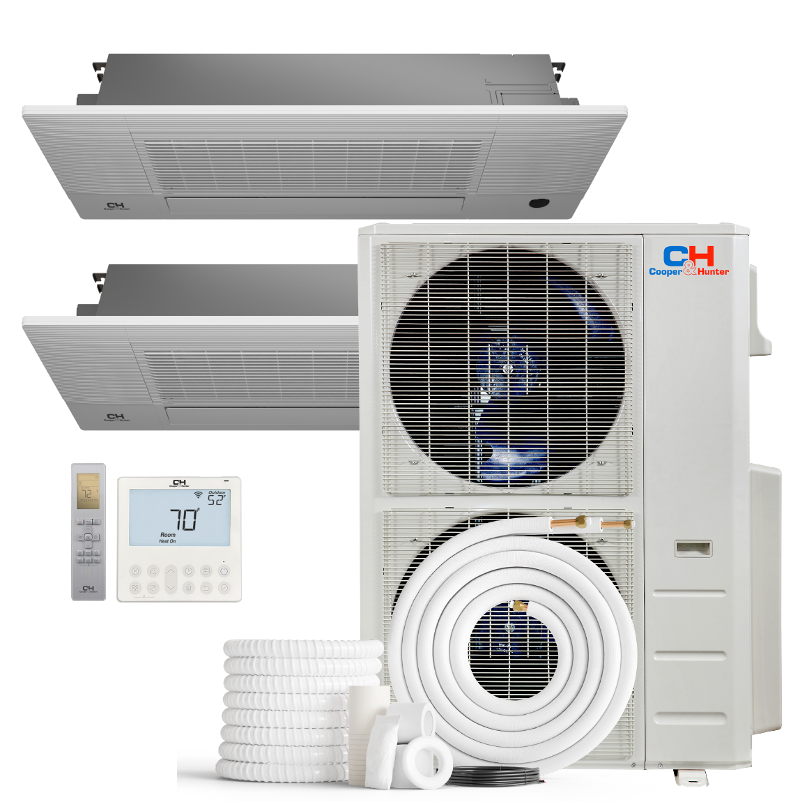 Cooper&Hunter 2-Zone Ductless Mini Split AC & Heat Pump 55000 BTU (18K+18K), One-Way Cassette Units, 230V - R410A
