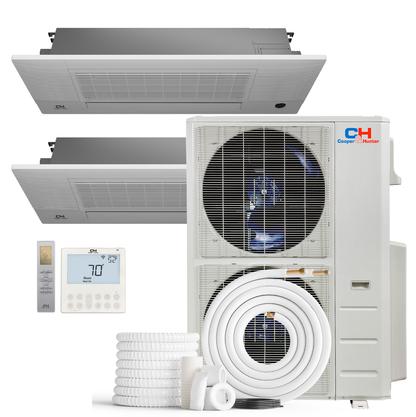 Cooper&Hunter 2-Zone Ductless Mini Split AC & Heat Pump 55000 BTU (18K+18K), One-Way Cassette Units, 230V - R410A