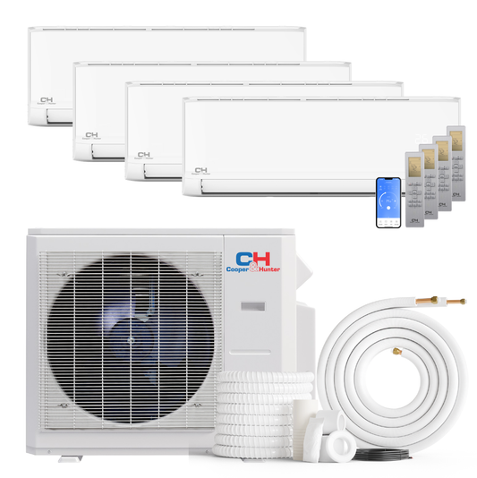 Cooper&Hunter Olivia 4-Zone Ductless Mini Split AC & Heat Pump 36000 BTU (6K+9K+9K+24K), Wall Mount Units, 230V