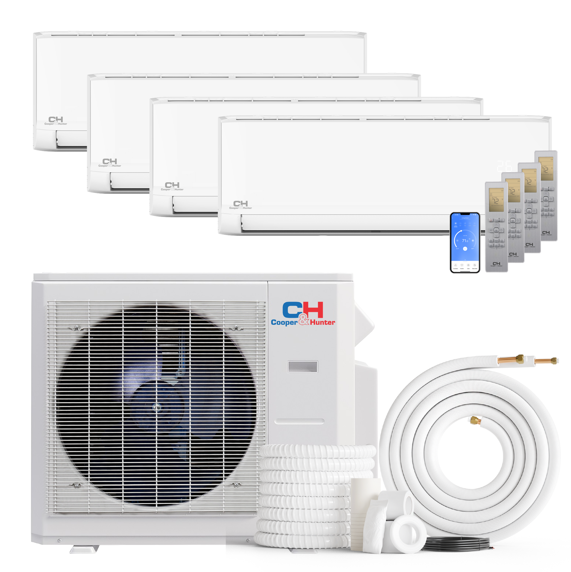 Cooper&Hunter Olivia 4-Zone Ductless Mini Split AC & Heat Pump 28000 BTU (6K+9K+9K+9K), Wall Mount Units, 230V
