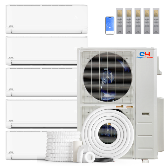 Cooper&Hunter Olivia 5-Zone Ductless Mini Split AC & Heat Pump 48000 BTU (6K+6K+6K+6K+9K), Wall Mount Units, 230V