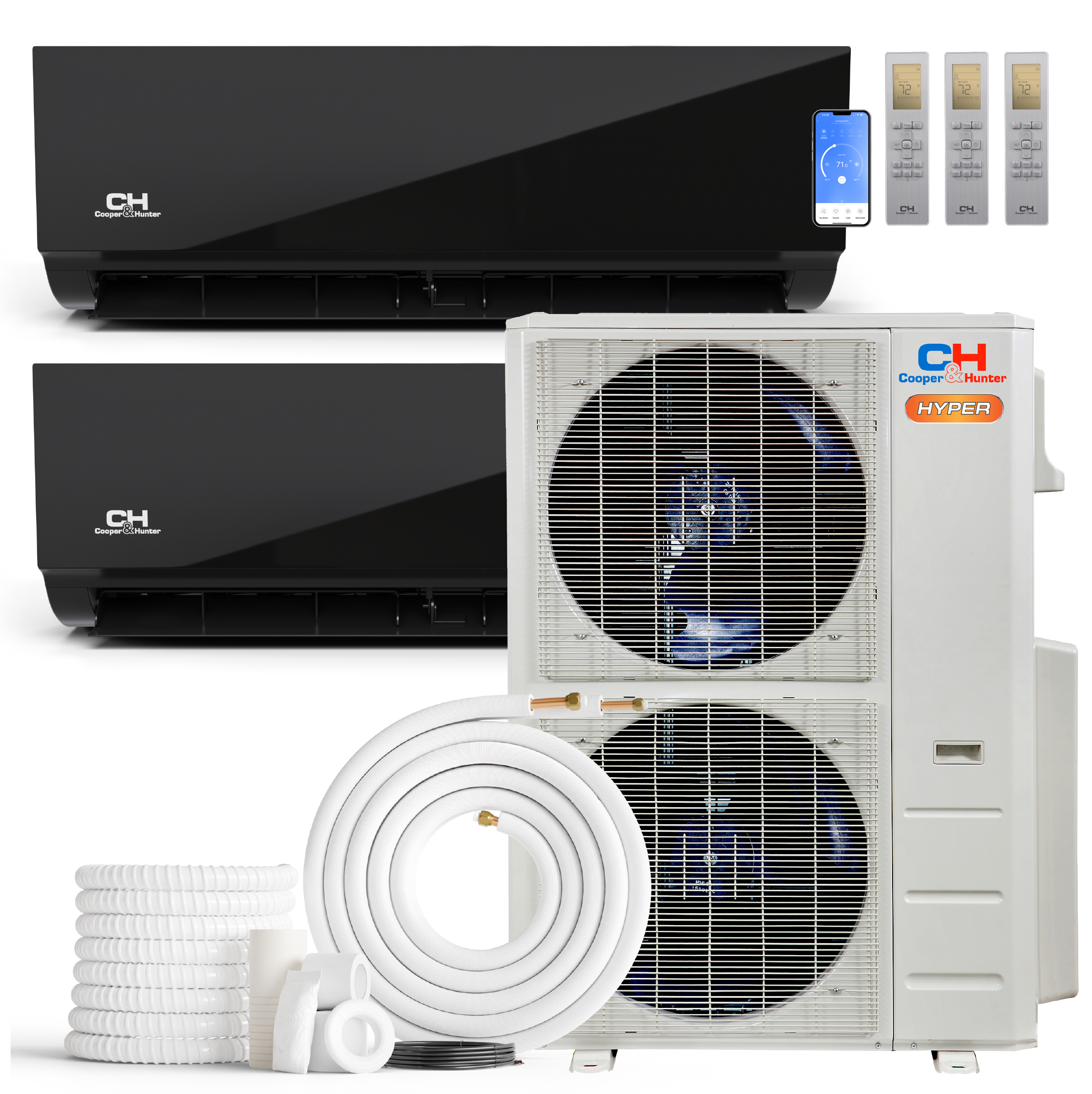 Cooper&Hunter Hyper Olivia Midnight 2-Zone Ductless Mini Split AC & He ...
