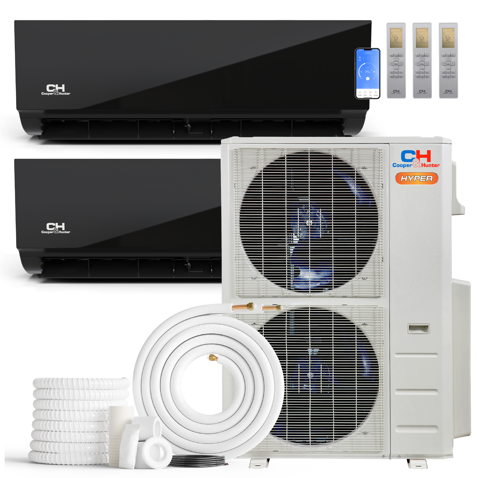 Cooper&Hunter Hyper Olivia Midnight 2-Zone Ductless Mini Split AC & Heat Pump 55000 BTU (18K+18K), Wall Mount Units, 230V