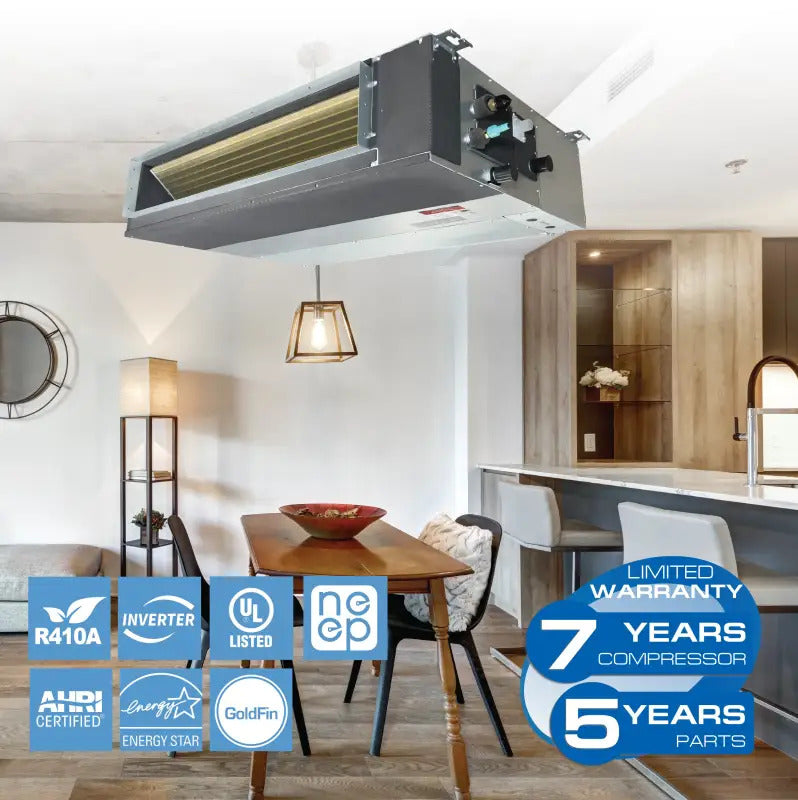 Cooper&Hunter Hyper 3-Zone Ducted Mini Split AC & Heat Pump 55000 BTU (9K+9K+24K), Slim Duct Units, 230V - R410A