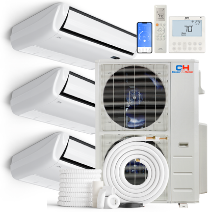 Cooper&Hunter 3-Zone Ductless Mini Split AC & Heat Pump 48000 BTU (18K+18K+18K), Universal Floor/Ceiling Units, 230V
