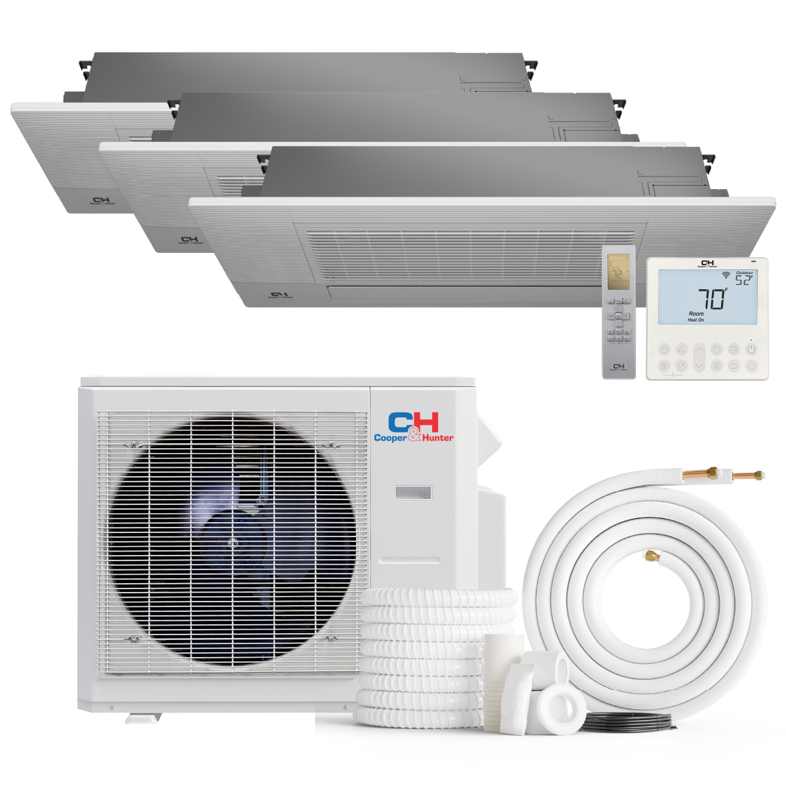 Cooper&Hunter 3-Zone Ductless Mini Split AC & Heat Pump 28000 BTU (6K+6K+6K), One-Way Cassette Units, 230V - R410A