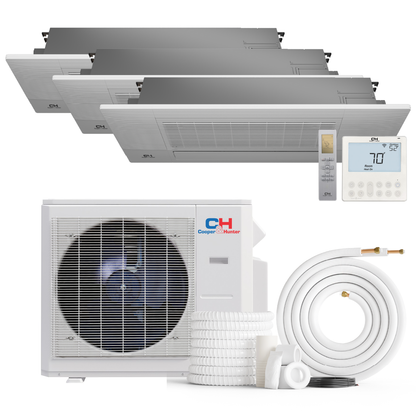 Cooper&Hunter 3-Zone Ductless Mini Split AC & Heat Pump 28000 BTU (6K+6K+6K), One-Way Cassette Units, 230V - R410A
