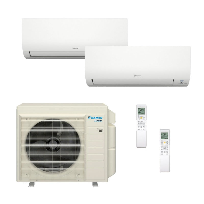 Daikin Aurora 2-Zone Ductless Mini Split AC & Heat Pump 18000 BTU (9K+12K), Wall Mount Units, 230V - R32
