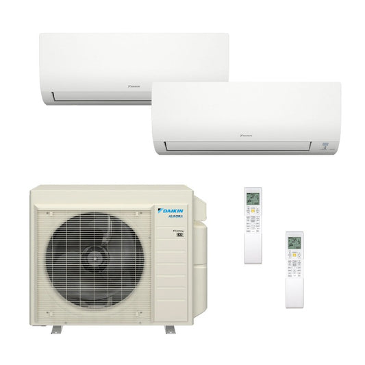Daikin Hyper Heat Aurora 2-Zone Ductless Mini Split AC & Heat Pump 18000 BTU (7K+12K), Wall Mount Units, 230V - R32