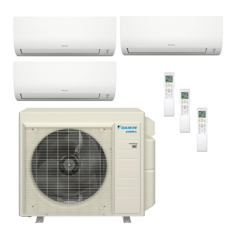 Daikin Hyper Heat Aurora 3-Zone Ductless Mini Split AC & Heat Pump w/ Drain Heat Pan 40000 BTU (9K+15K+15K), Wall Mount Units, 230V - R32