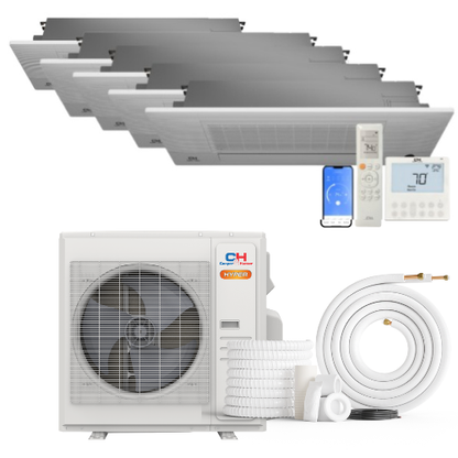 Cooper&Hunter Hyper 5-Zone Ductless Mini Split AC & Heat Pump 36000 BTU (6K+6K+9K+12K+12K), One-Way Ceiling Cassettes Units, 230V