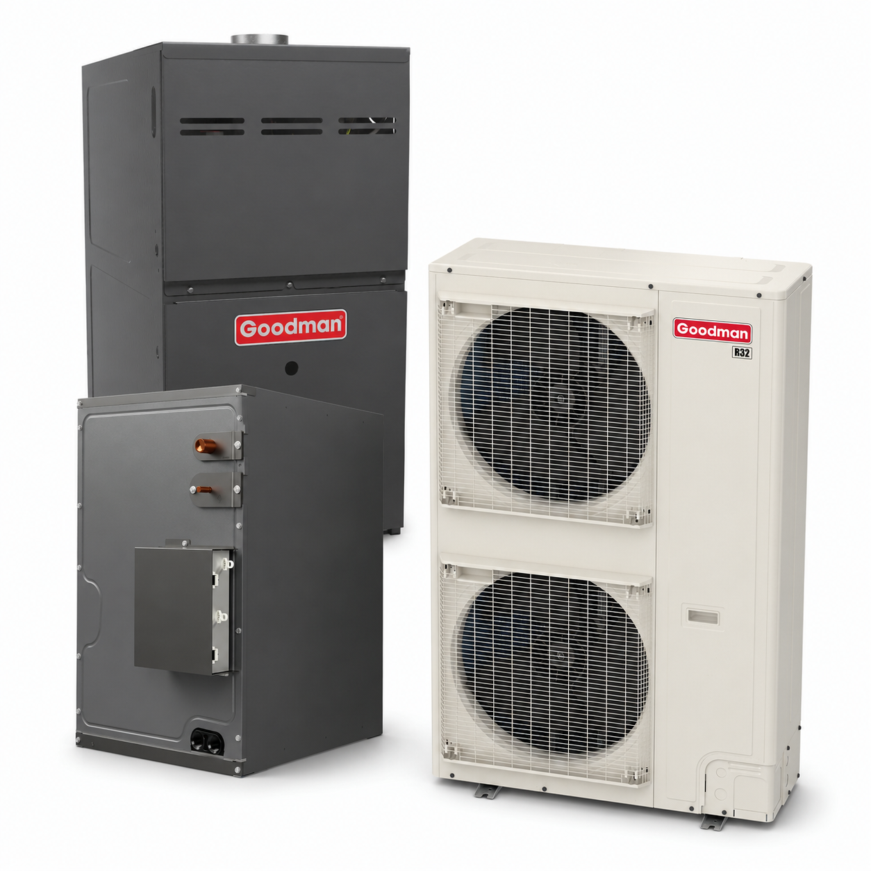 Goodman 5 Ton 16.0 SEER2 80% AFUE 80,000 BTU Gas Furnace and R32 Air Conditioner System - Upflow/Horizontal