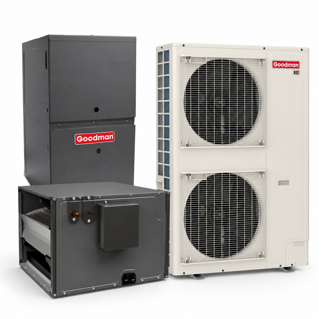 Goodman 5 Ton 16.0 SEER2 80% AFUE 100,000 BTU Furnace and High Efficiency Heat Pump System | Inverter - R32 - Downflow/Horizontal