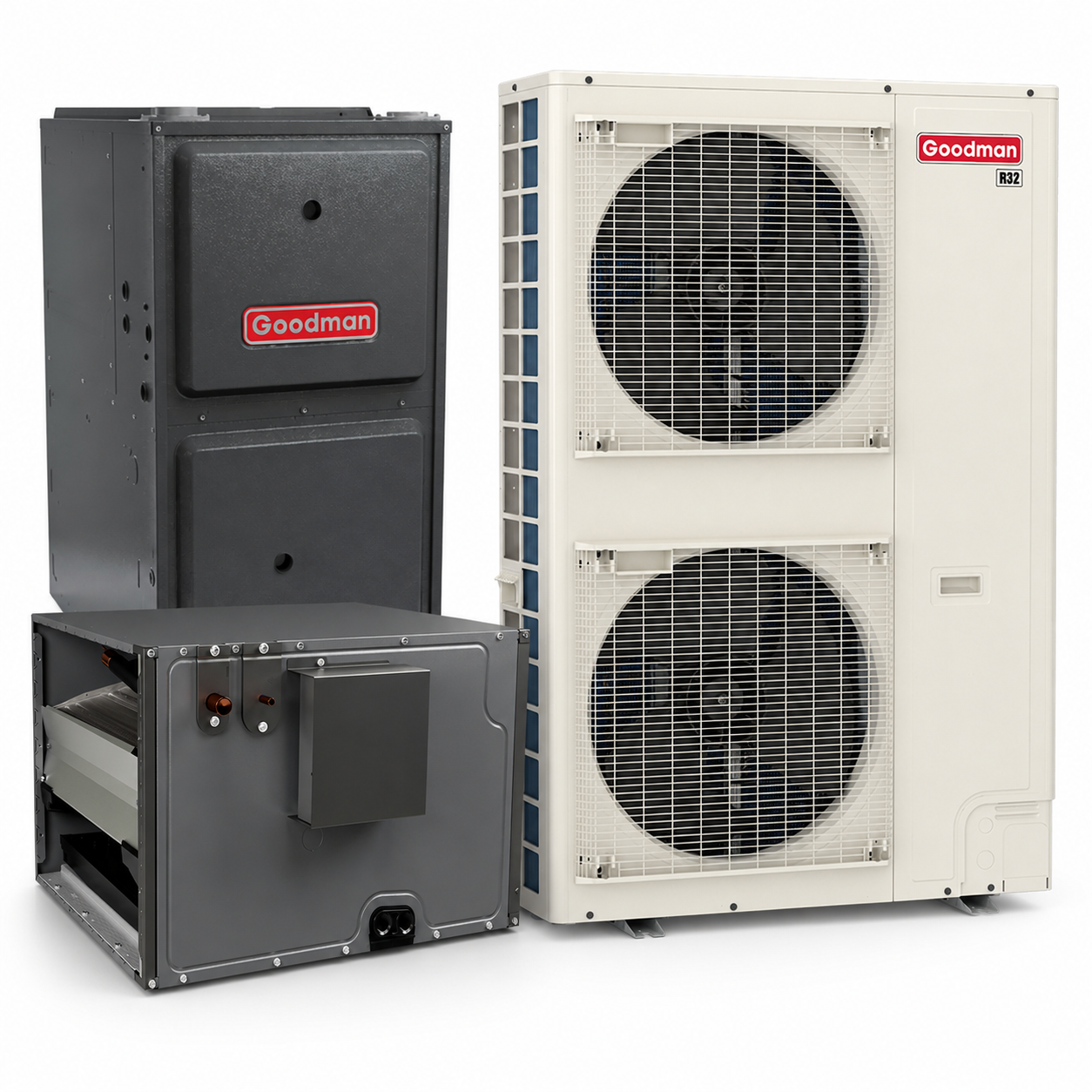 Goodman 5 Ton 16.0 SEER2 96% AFUE 80,000 BTU Furnace and High Efficiency Heat Pump System | Inverter - R32 - Downflow/Horizontal