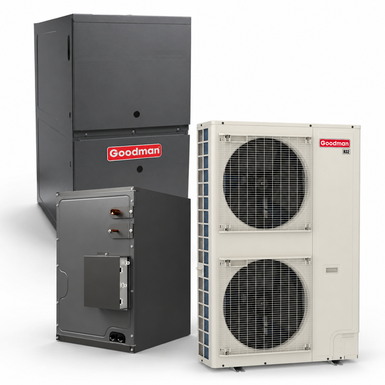 Goodman 5 Ton 17.0 SEER2 80% AFUE 80,000 BTU Furnace and High Efficiency Heat Pump System | Inverter - R32 - Upflow/Horizontal