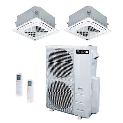 ACIQ 2-Zone Ductless Mini Split AC & Heat Pump 48000 BTU (18K+24K), Ceiling Cassettes Units, 230V