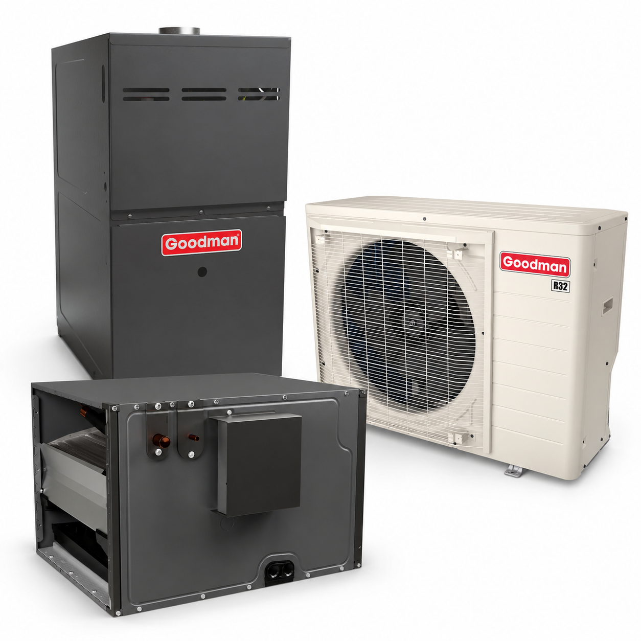 Goodman 2 Ton 19.0 SEER2 80% AFUE 80,000 BTU Gas Furnace and R32 Air Conditioner System - Upflow/Horizontal