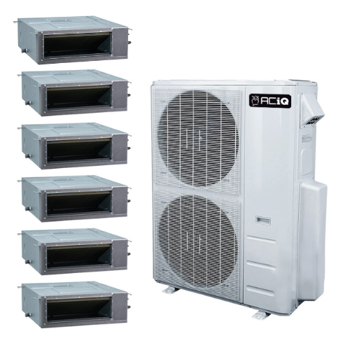 ACIQ 6-Zone Ducted Mini Split AC & Heat Pump 55000 BTU (9K+9K+9K+9K+12K+18K), Slim Duct Units, 230V