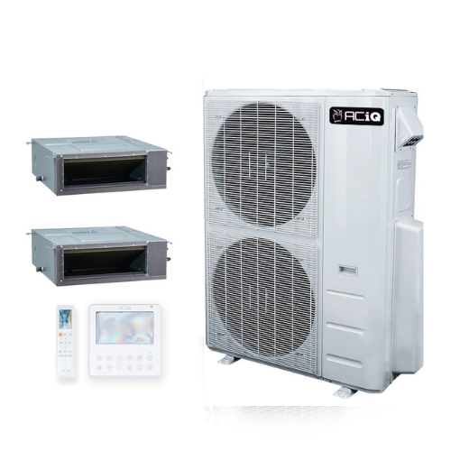 ACIQ 2-Zone Ducted Mini Split AC & Heat Pump 55000 BTU (12K+18K), Slim Duct Units, 230V
