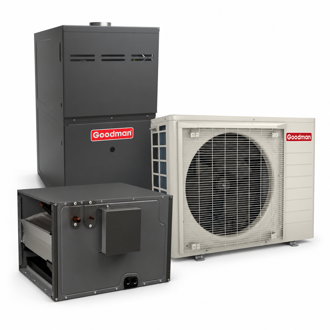 Goodman 2 Ton 18.0 SEER2 80% AFUE 60,000 BTU Furnace and High Efficiency Heat Pump System | Inverter - R32 - Upflow/Horizontal