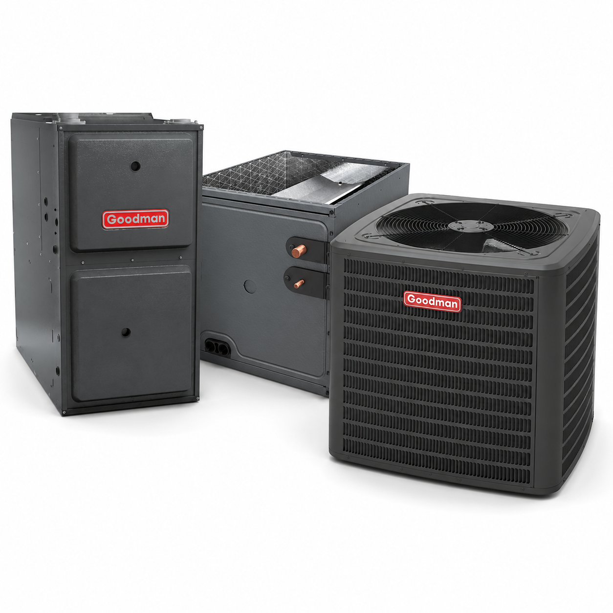 Goodman 2.5 Ton 15.0 SEER2 97% AFUE 60,000 BTU Furnace and High Efficiency Heat Pump System | Inverter - R32 - Downflow/Horizontal