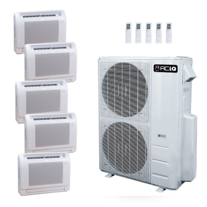 ACIQ 5-Zone Ductless Mini Split AC & Heat Pump 48000 BTU (9K+9K+9K+9K+24K), Floor Console Units, 230V