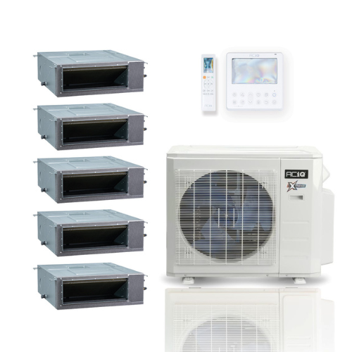ACIQ Extreme Series 5-Zone Ducted Mini Split AC & Heat Pump 36000 BTU (9K+9K+9K+9K+9K), Slim Duct Units, 230V