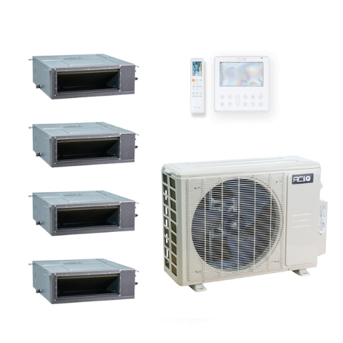 ACIQ 4-Zone Ducted Mini Split AC & Heat Pump 36000 BTU (9K+9K+9K+12K), Slim Duct Units, 230V